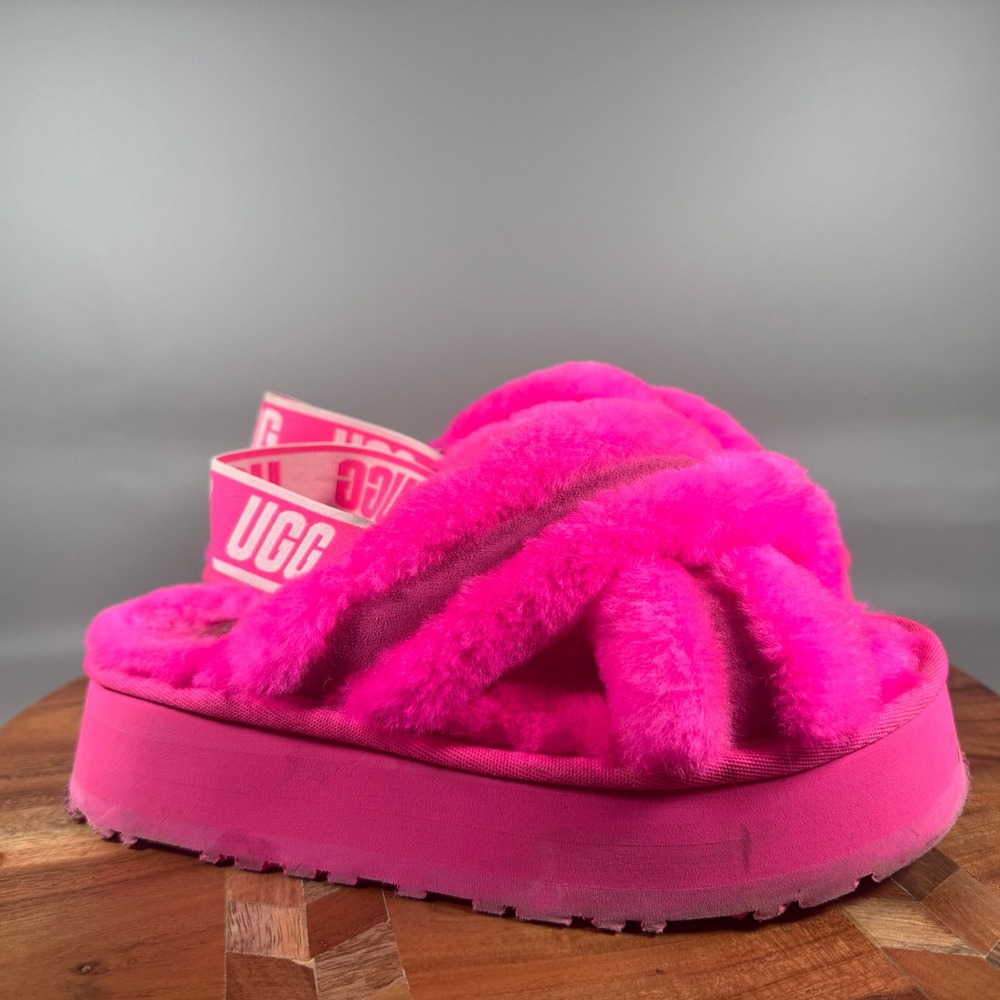 UGG Fuzzita Rock Rose Pink Platform Sheepskin Slide Sandals 1120891 Womens 6